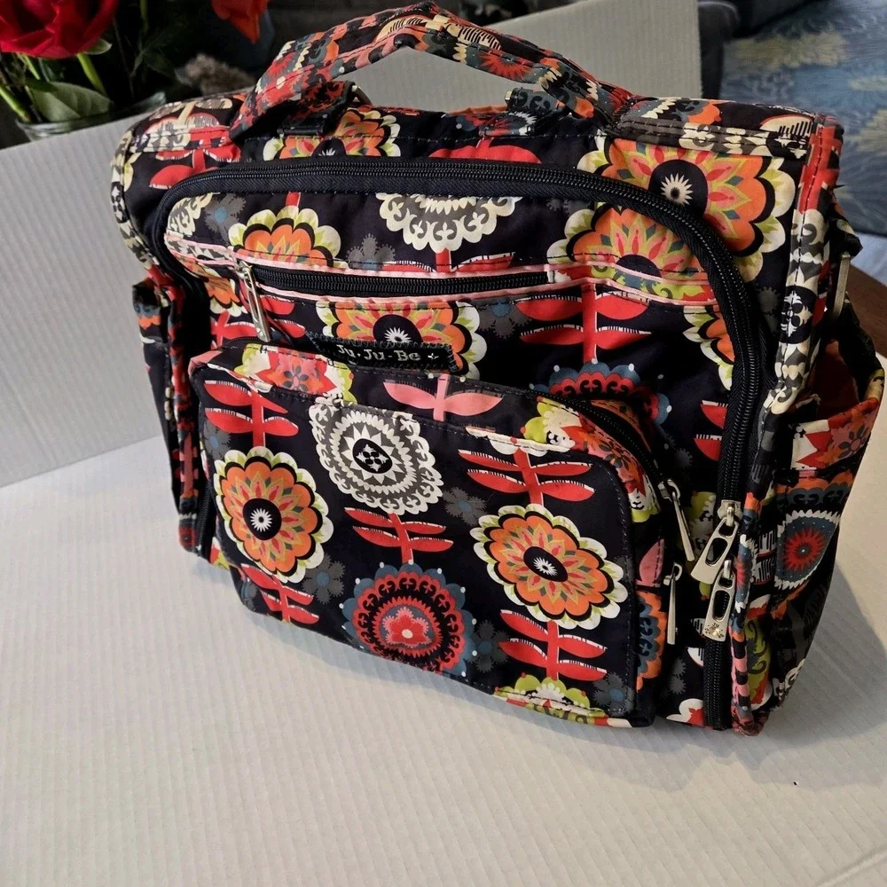 Ju Ju Be Dancing Dahlias floral Diaper Bag or cosmetic/ travel bag.Multi Pockets